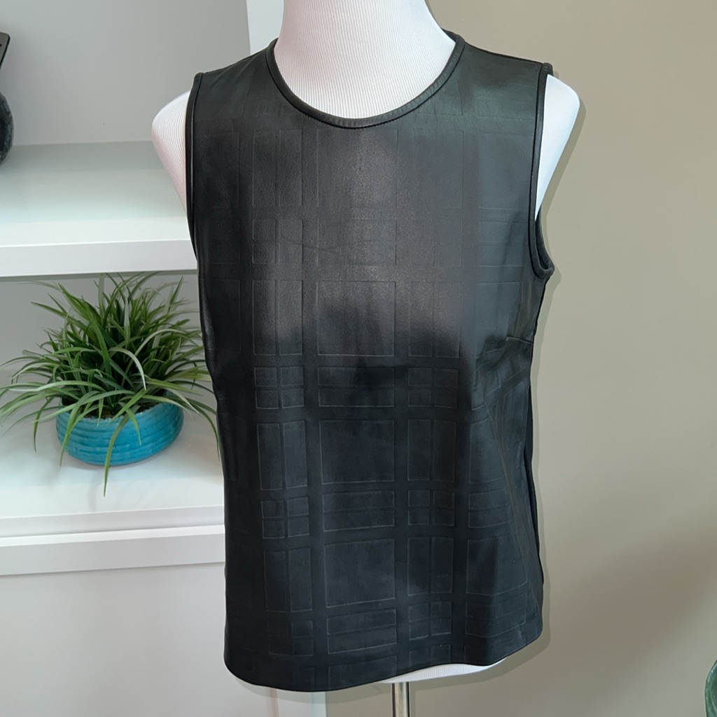 Theory Emlay Black Leather Browsal Plaid Shirt S Nwt